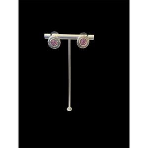 Gold Pink Round Stud Earrings